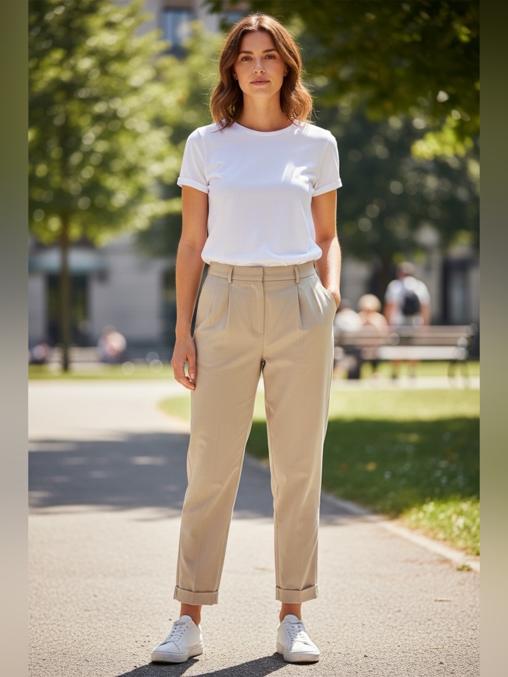 Zara Beige High-Waist Pleated Trousers
